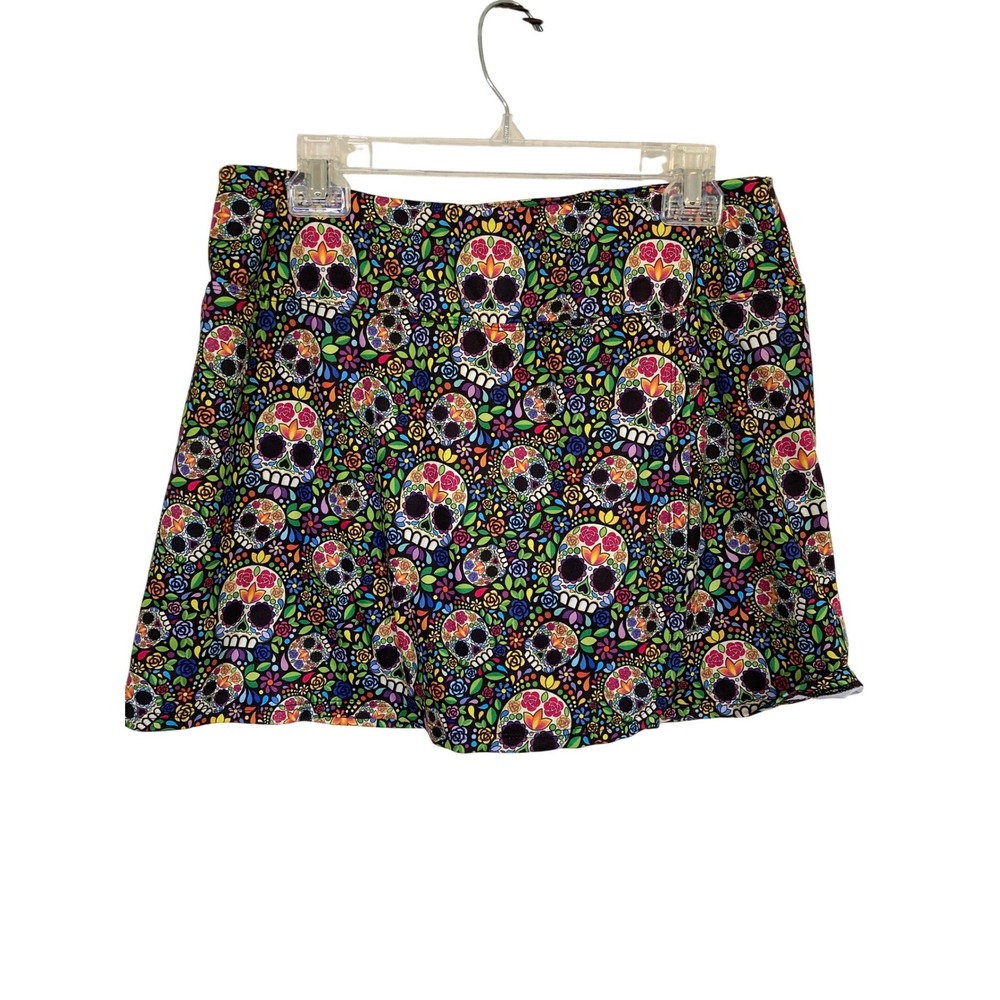 Love Love Sugar Skull Floral Athletic Skort Large Multicolor Day‎ of the Dead